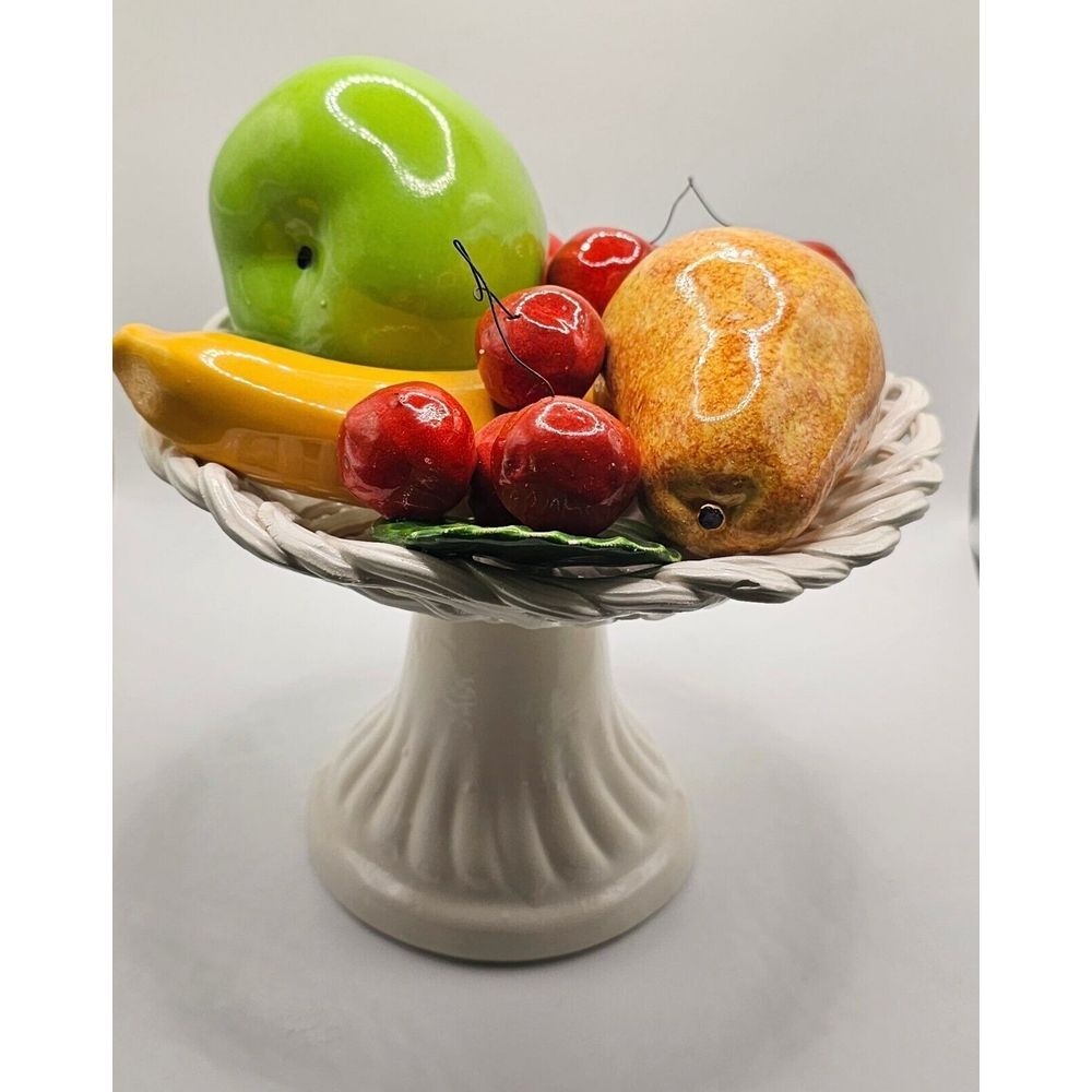 8" BASSANO Pottery Italian Capodimonte Ceramic Centerpiece Fruit Basket Pedestal